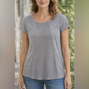 Sundance Textured Catalog Blouse Lagenlook Waffle Knit Stretch Size Large Gray